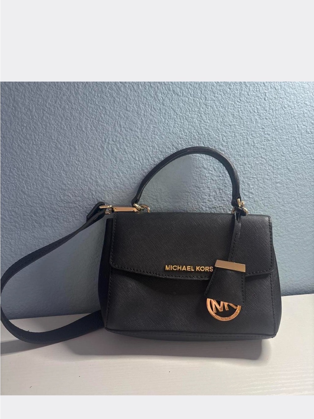 Michael Kors Black Leather Satchel with Gold Hardware